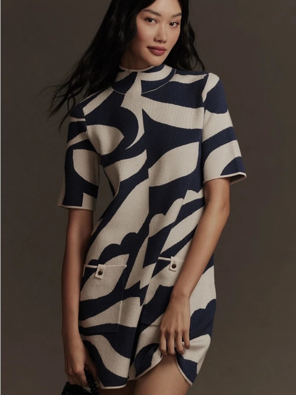 Anthropologie The Annalise Mock-Neck Mini Sweater Dress by Maeve Size Medium